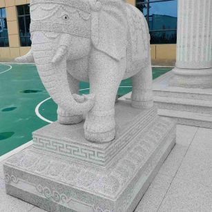 松原 白麻花岗岩动物异形石雕-大象