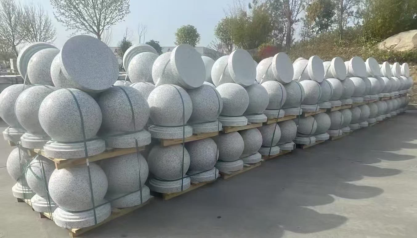 松原 白麻花岗岩石材圆球，石球，挡车球，隔离球，景观石球，风水球等