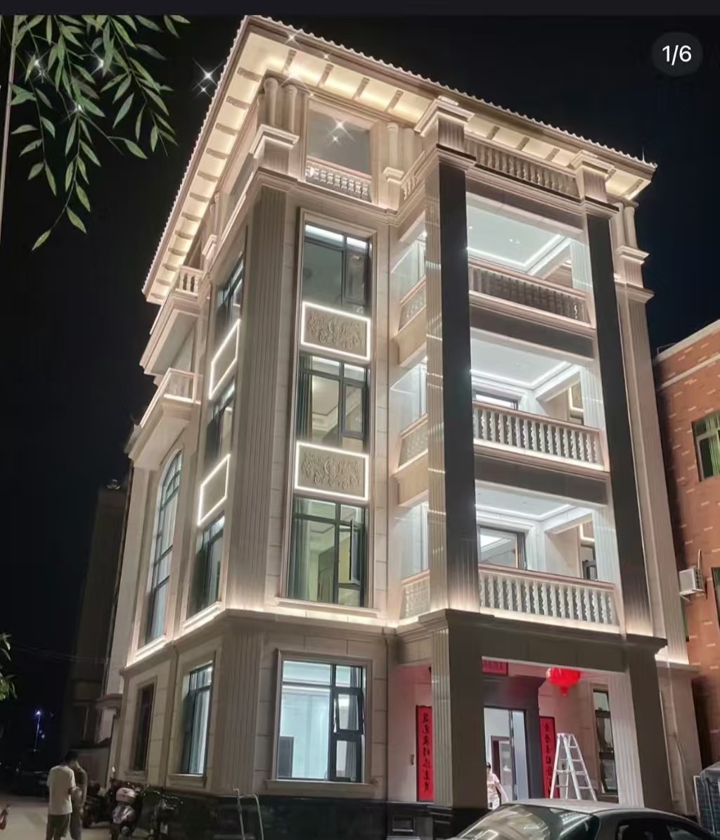 松原 芝麻白花岗岩别墅外墙夜间效果