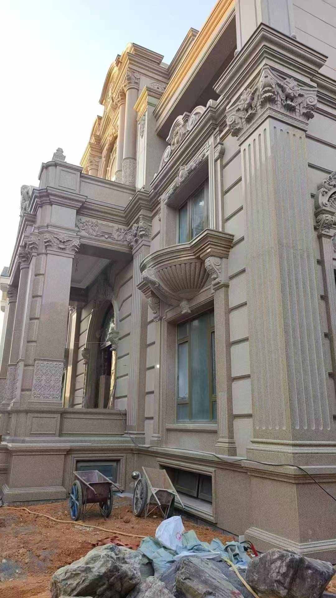 松原 黄金麻花岗岩光面别墅外墙干挂施工完成