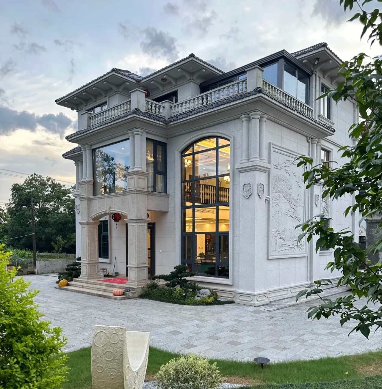 松原 白麻花岗岩私人别墅干挂石材豪华定制