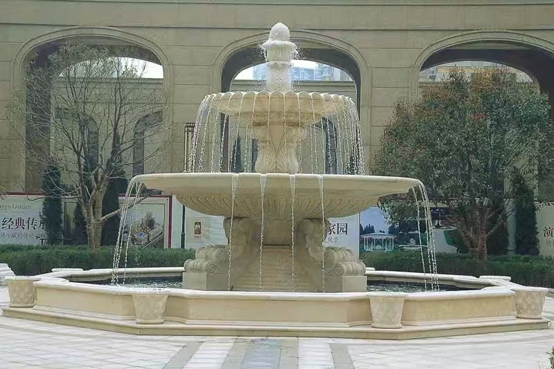 松原 黄金麻花岗岩异型加工——户外庭院石雕流水喷泉